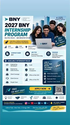 BNY Hiring Interns 2027 🔥 | Multiple Roles | UK & USA | Summer Internship | Apply Now