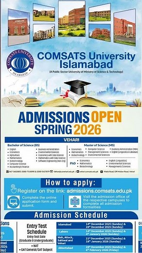 COMSATS University Admissions Fall 2025 | Islamabad Campus Admissions 2026
