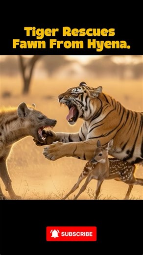 Tiger VS Hyena: Mother Tiger Saves Baby Fawn on the African Savannah #wildlife #shorts