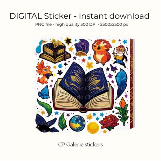 Magic Book Sticker | for Book Lovers | Original Design | to Stick on Laptop Phone Case Book Bottle | Instant Download - Etsy