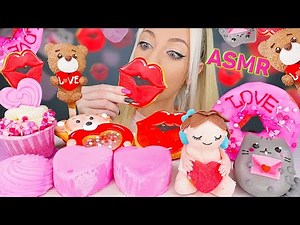 ASMR EATING PINK FOOD, EDIBLE LIPS, MOUSSE CAKE, DONUT, 컬러 먹방, 디저트 먹방, 먹을 수 있는 (DESSERT) MUKBANG 먹방