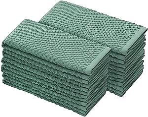COTTON CRAFT Amazing Kitchen Towel - Set of 12 Terry Towels - 100% Cotton Euro Café Waffle Weave Dish Towel Set - Soft Absorbent Quick Dry Low Lint Reusable Pantry Bar Cleaning Cloth - 16x28 - Seafoam