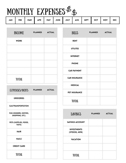 Monthly Expense Sheet - Etsy