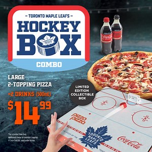 8.6K views · 106 reactions | Play for the last slice on your personal rink! Get the large 2-topping pizza with 2 drinks Hockey Box combo for $14.99  | Pizza Pizza | Facebook
