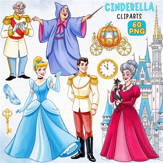 Cinderella Watercolor Clipart, Cinderella Princess PNG, Glass Slipper, Castle, Fairy Tale Princess, Pumpkin Carriage, Clock, Cute Princess - Etsy New Zealand