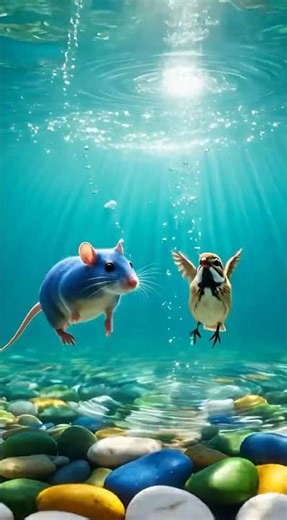 Blue Rat and Sparrow Swimming Underwater in Crystal Lake #ytshort #cute #ytviral #birds #yt
