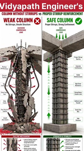 COLUMN WITHOUT STIRRUPS vs PROPER STIRRUP REINFORCEMENT #vidyapathengineers