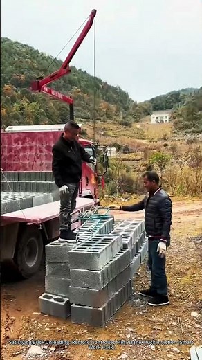 Satisfying Brick Unloading: Remote-Controlled Mini Crane Truck in Action (Smart Work Hack)