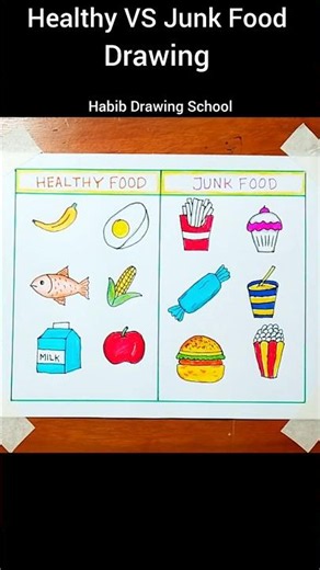 Healthy Food VS Junk Food Drawing #shorts #healthyfood #junkfood