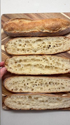 Sourdough baguette with open crumb ( full recipe at the end )