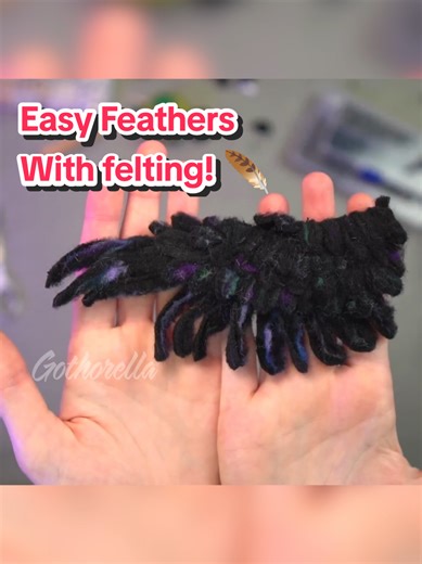 Surprisingly easy DIY fabric feathers with custom colors all over! 🪶 for this easier than expected technique, start out as if you were wet felting except rather than laying your fibers in different directions, they should all face horizontal from where you're eventually going to sew parallel lines and loosely wet felt the fabric together before laying it on some backing felt. Make sure to double sew every line since you're going to be cutting it periodically from there, slice down the middles, 