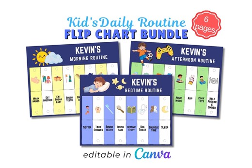Kids Daily Routine Flip Chart, Editable Canva Template (PDF Download), Checklist - Etsy