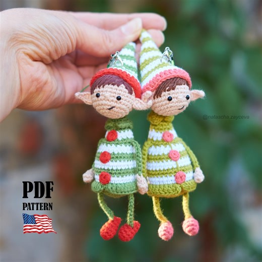 PDF Pattern: Christmas Elf Keychain. Crochet Amigurumi Gnome, X-mas Tree Toy (english Tutorial) - Etsy