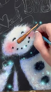 Merry & Bright Snowman painting in time lapse…so fun to bring this little snowman to life ♥️ ⛄️ #snowman #MerryAndBright #howtopaint #timelapseart #chalkboardart #christmasart | Holly Hanley Painting Designs & Classes