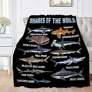 Shark Blanket for Adult Kids Shark Gifts for Shark Lovers Warm Plush Sharks of The World Throw Blanket for Couch Bedding Room Decor Shark Plush Gifts for Boys Birthday Decor 40"x50"-S