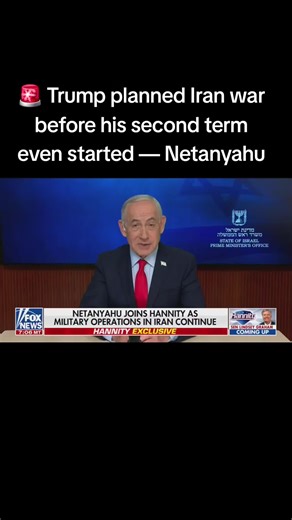 🚨 Trump planned Iran war before his second term even started — Netanyahu Netanyahu confirms on Hannity: the president's first words at Mar-a-Lago before inauguration were about taking on Tehran.
