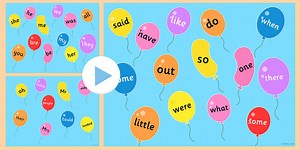 Phase 2 to 5 Tricky Words on Popping Balloons PowerPoint