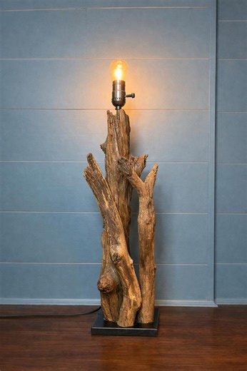 Rustic Driftwood Lamp – Beach Collected Wood, Handmade