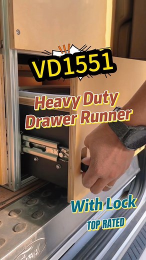 Great for RV conversions VD1551 Drawer Runner with lock✨ https://vadania.com/product-category/drawer-slides/industrial-drawer-slides/ #vadania #hardwaretools #remodeling #drawerslides #woodworking #woodwork #vanlife #vanlifestyle #camping #camper #lifetip #lifeidea #diy #hinges #bracket #facuet #RVRenovation #RVDIY | Vadania Hardware