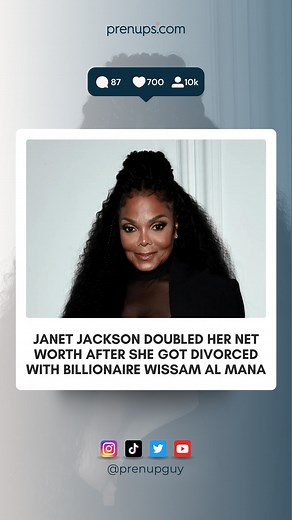 Prenups.com | Janet Jackson's prenup doubled her net worth in just 5 years! From $175M to $375M 🤯 #prenuptialagreement #prenups #celebrityprenups... | Instagram