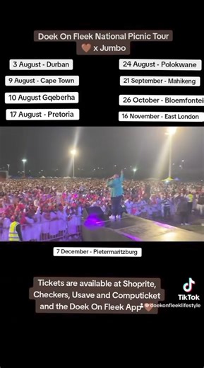 Catch Jumbo as he joins Doek On Fleek Lifestyle at the Doek On Fleek National Picnic in your town! Doek On Fleek Shades of Nude 🤎 Tour 2024 Comment 🤎 if you can see your town Theme : Shades of Nude 🤎 National Picnic Durban - 3 August Online: https://computicket-boxoffice.com/e/doek-on-fleek-all-white-national-picnic-durban-2024-sqXkcX App: https://doekonfleek.org/event/doek-on-fleek-national-picnic-durban-2024-5ixdypr/ National Picnic Cape Town - 9 August Online: https://computicket-boxoffice
