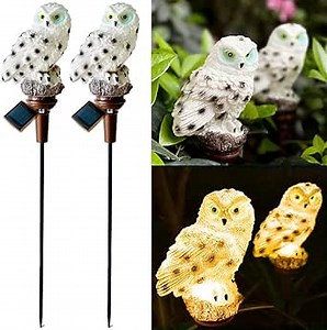 Solar Owl Garden Light, Outdoor Solar Powered Owl Stake Lights 2 Pack for Walkway Yard Lawn Landscape Lighting (White)