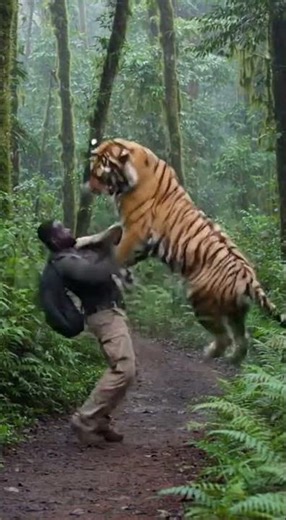 Man Stood His Ground as Tiger Attacks on Forest Trail #tiger #jungle #wildlife