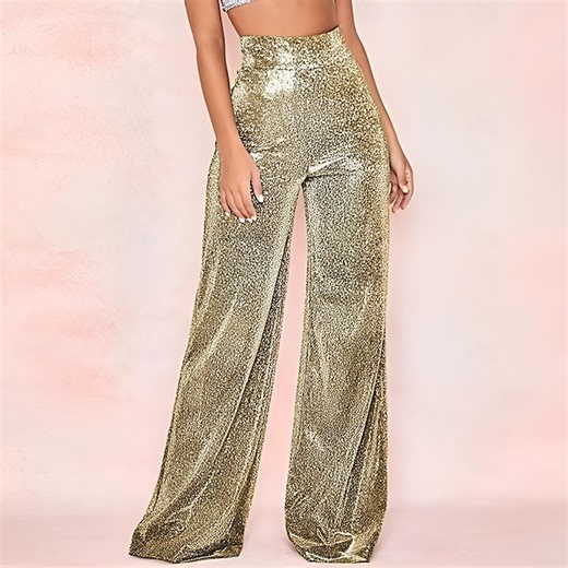 Retro Vintage 1970s Groovy Maxi Wide Leg Pants Disco High Waist Metallic Sequin Fancy Dress Women's Halloween Carnival Music Festival Pride Parade Retro Theme Party Adults' Pants All Seasons 2025