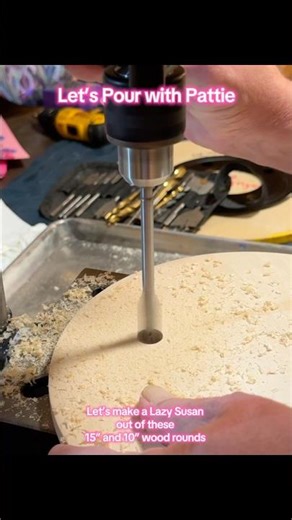 How to make a lazy Susan with a piece of my artwork on a 15” wood round w/ a 10” wood base.