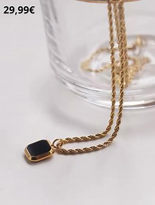 Titanium twisted chain necklace feminine jewelry with black stone - Etsy France