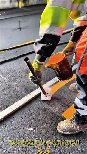 Worker Uses a Precision Applicator to Paint Road Markings