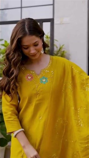 Sunlit Mustard Embroidered Kurta Set with Sequinned Dupatta