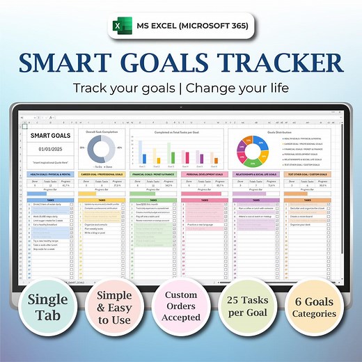 Smart Goals Tracker Template | Excel Spreadsheet | Goal Setting Worksheet | Task Tracker Template | Simple Goal Tracker | Goal Planner - Etsy