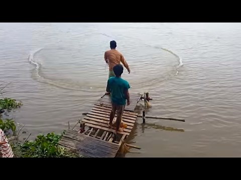 Net Fishing At The Provinces - Cambodian Cast Net Fishing In River - Cambodia Traditional Fishing #5