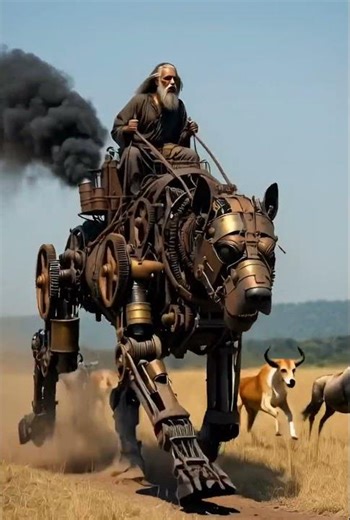 Dog Riding a Giant Mechanical Beast 🦾#shorts #short #dog #dogs #robot #robotic #ai