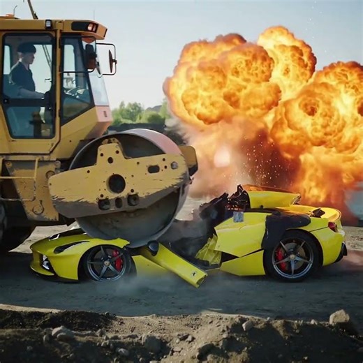 🚧 Road Roller CRUSHES $1.5M LaFerrari Flat & EXPLODES! 💛 Car Destruction #crash