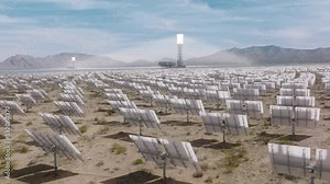 Ivanpah Solar Electric Generating System in California's Mojave Desert as seen from above. Aerial view of the largest thermal power plant in the world. High quality 4k footage