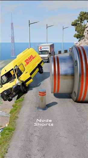 Cars & Ambulance Van vs Giant Pit Bollards Crash #4 - BeamNG.Drive