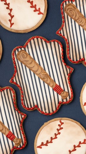 541K views · 508 reactions | ⚾️ I added Wilton Cake Decorating brown Color Dust to these baseball bat cookies to give them a vintage look #decoratedcookies #sweetambscookies #baseballcookies | SweetAmbs | Facebook