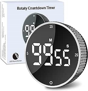 Digital Kitchen Timer with HD LED Display, Magnetic Countdown & Countup for Cooking, 99 Minutes Rotating Pomodoro Timer for Classroom, Fitness, Office.