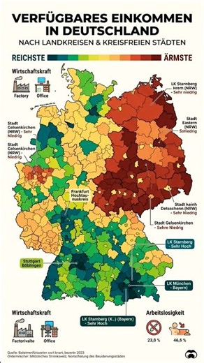 Reiche und arme Landkreise in #Deutschland #europa #einkommen #wirtschaft #wealth #germany #fyp