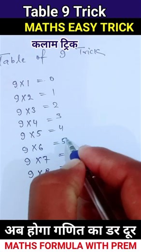 9 table trick Short Maths ll Mathematics Formula with Short Tricks ll Easy maths trick