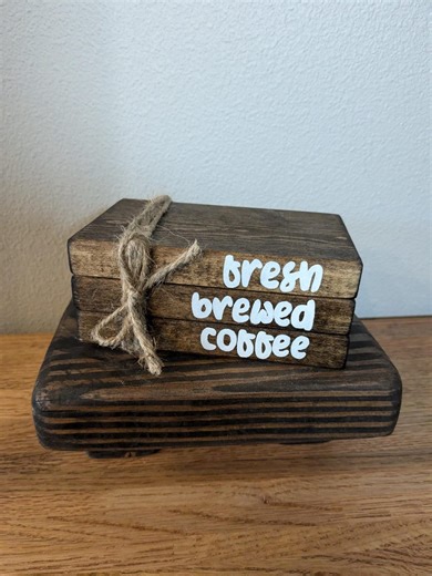 Fresh Brewed Coffee Mini Wooden Book Stack, Farmhouse Shelf Decor - Etsy
