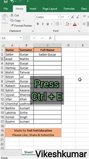 Flash Fill- Full Name- Excel tips & Tricks from @todfodeducation.mp4
