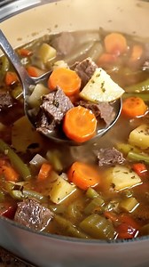 114K views · 1K reactions | “Beef Vegetable Soup is made with tender chunks of slowly simmered chuck roast with onions, celery, carrots, potatoes, tomatoes, and green beans. I love to serve this tasty soup with crusty baguettes or cornbread with soft sweet cream butter. This Vegetable Beef Soup is a wholesome, hearty fall and winter meal that you can feel good about serving your family.” Recipe in comments ⬇️ | Easy Recipes | Facebook