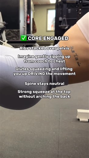 The Sculpt You APP on Instagram: "So what’s the difference 👀 Between your core looking engaged… and actually being engaged?! Here’s what’s really happening ⬇️ CORE NOT ENGAGED ❌ ❌ Ribs flared up ❌ Big arch in the low back ❌ Lower back doing the work ❌ Glutes can’t fully squeeze ❌ You feel it more in your back than your butt More arch ≠ more glutes. Now look closely for this little shift 👀 CORE ENGAGED ✅ 1️⃣ Ribs stacked over pelvis (that small pelvic tuck matters) 2️⃣ Core gently pulled in + u