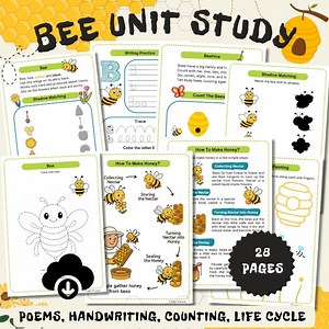 Bee Unit Study: Beehive Poems, Life Cycle, Anatomy, Pollination, How to Make Honey, Finger Painting, Counting, Handwriting. INSTANT DOWNLOAD - Etsy Australia