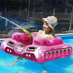 Inflatable Tank Pool Floats Kids - Jasonwell Toddler Pool Floaties Swimming Pool Tank with Water Cannon Gun Swim Floaty Rafts Lake Beach Party Pool Toys for Boys Girls Toddlers Kids