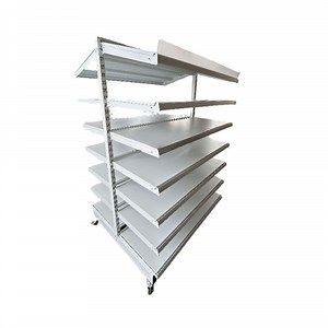 [Hot Item] Sturdy Metal Multi - Level Mobile Double - Sided Display Stand with Wheels
