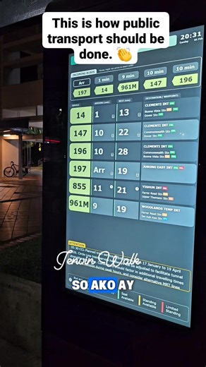 Commuting in Singapore hits different. 🚌✨ Imagine this: ✔️ Real-time bus tracking sa phone mo ✔️ Digital display sa bawat bus stop ✔️ Exact arrival time — no guessing, no stress ✔️ Smooth, organized boarding #commuter #busride #commuting #SGBus | Jenvin Walk